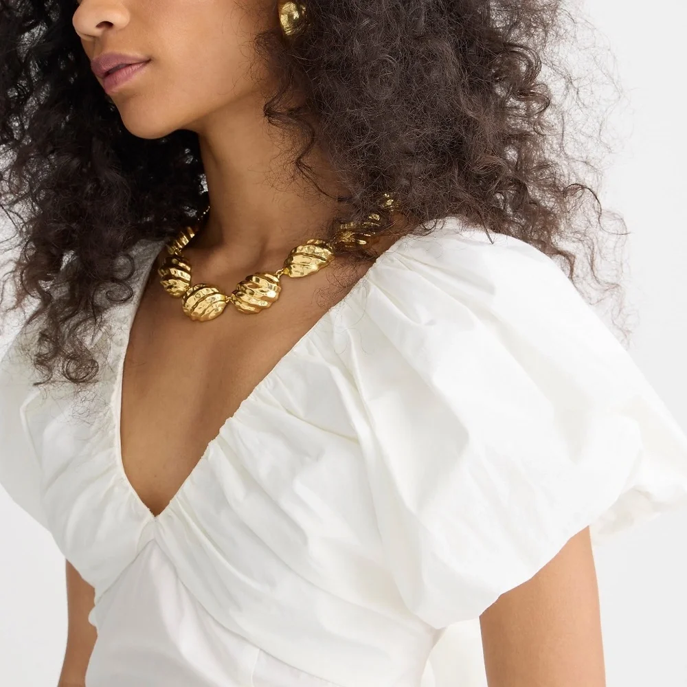 J. Crew Ivory Puff-Sleeve Deep V Blouse